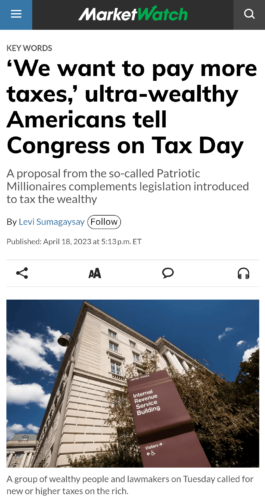 ‘We want to pay more taxes,’ ultra-wealthy Americans tell Congress on Tax Day