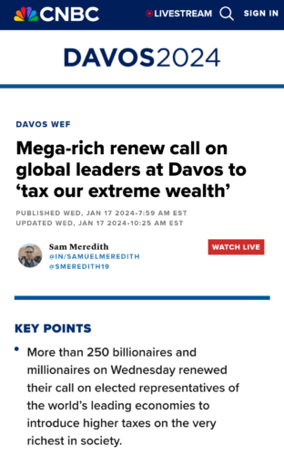 Mega rich renew call on global leaders at Davos to 