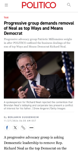 Progressive group demands removal of Neal as top Ways and Means Democrat