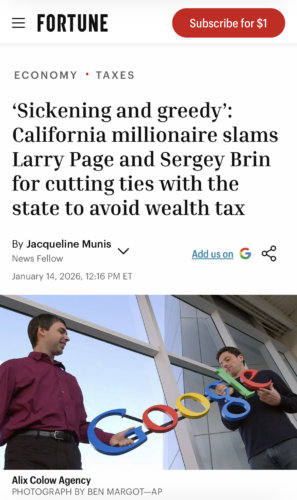 ‘Sickening and greedy’: California millionaire slams Larry Page and Sergey Brin for cutting ties with the state to avoid wealth tax