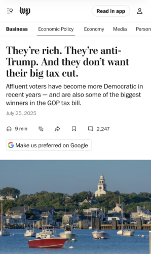 They’re rich. They’re anti-Trump. And they don’t want their big tax cut.
